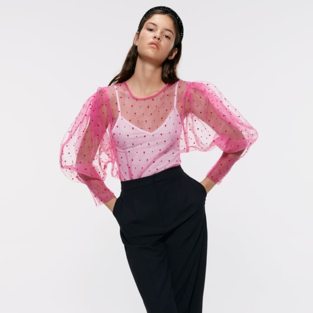 ZARA POLKA DOT ORGANZA SHEER TOP